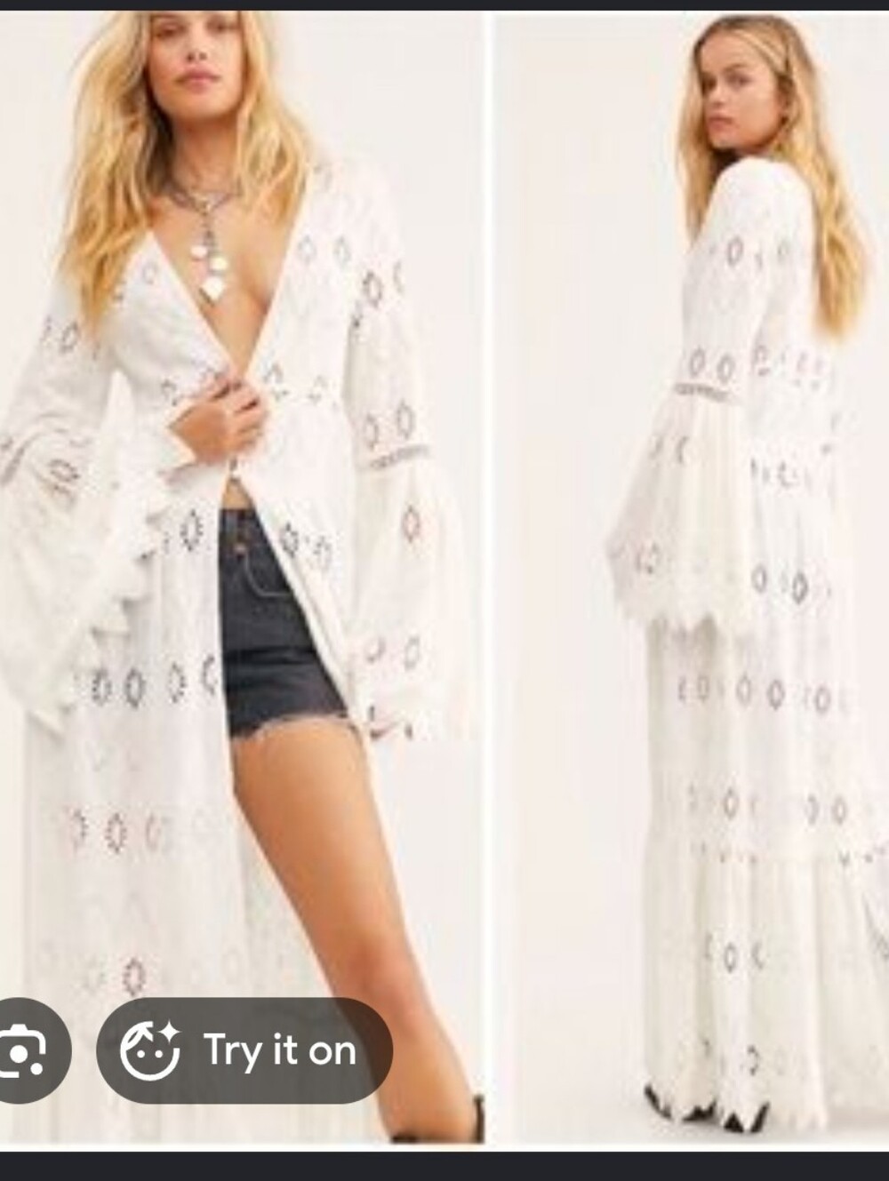Free People Sweetwater Duster White Eyelet Kimono Spell Daisy READ Flaw